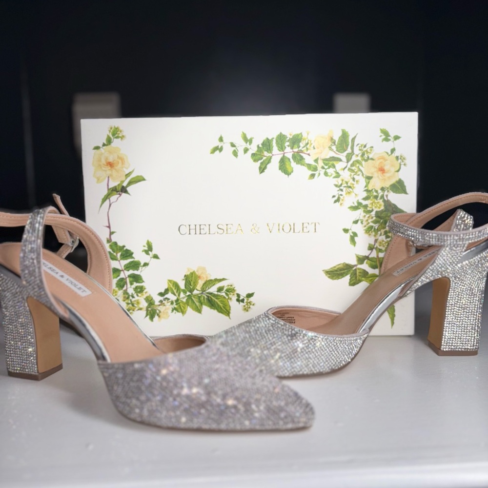 Chelsea & Violet Silver Sparkle Block Heels